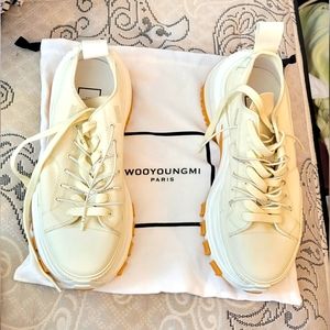 WOOYOUNGMI-Off-White Double Lace Sneakers